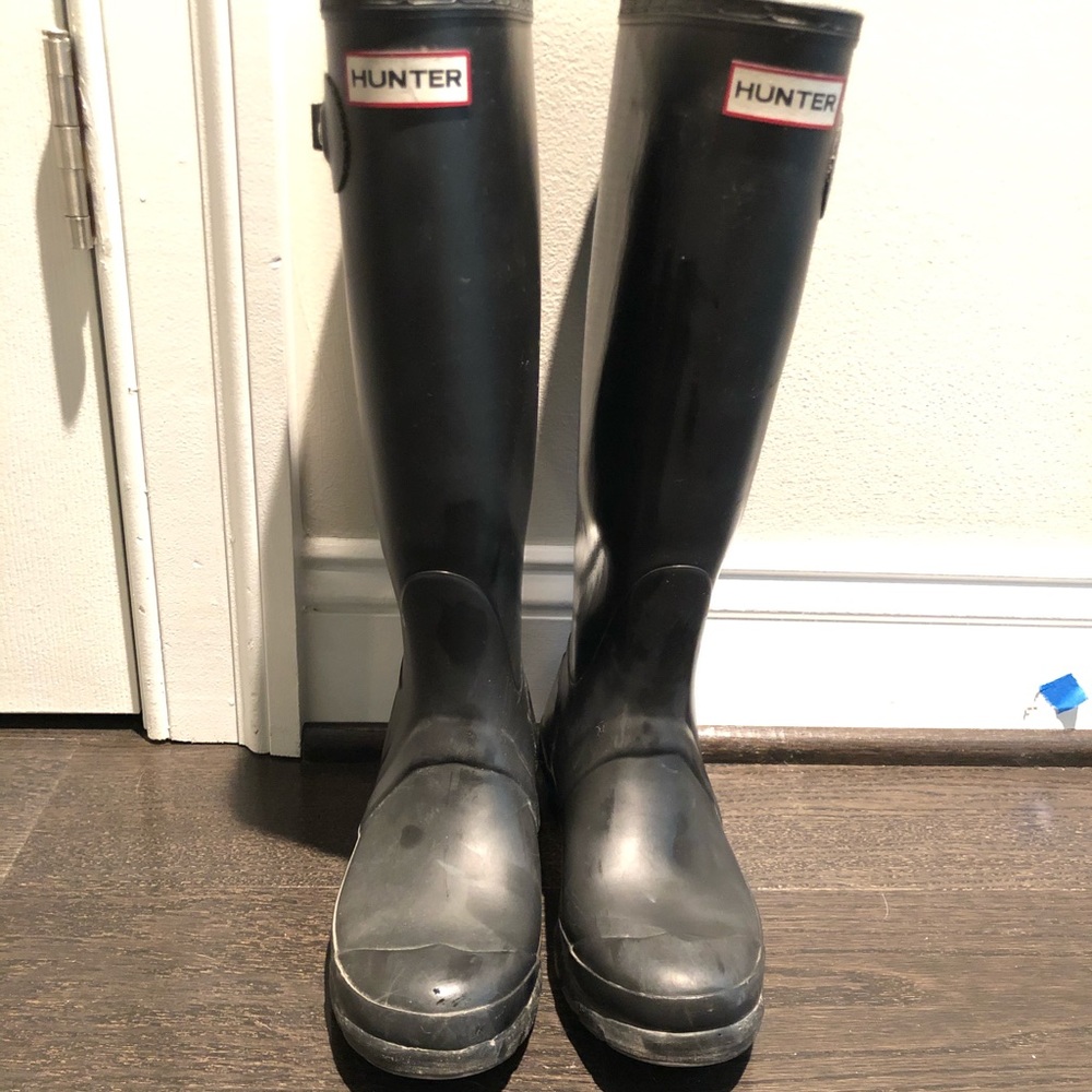 Hunter Original Black Rainboots, Size 5M/6F
